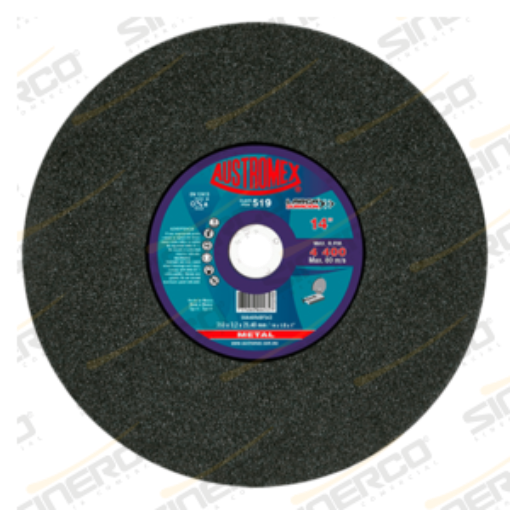 Imagen de 519 DISC PLAN CORTE LARG DURAC 14X1/8X1" ESPEC: 50A46R4BF543 (350X3.2X25.40) T-41, C/10PZAS